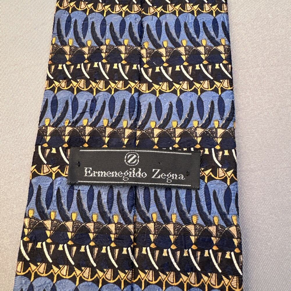 Ermenegildo Zegna Silk Tie Geometric Blue Yellow Italy Business Formal Office